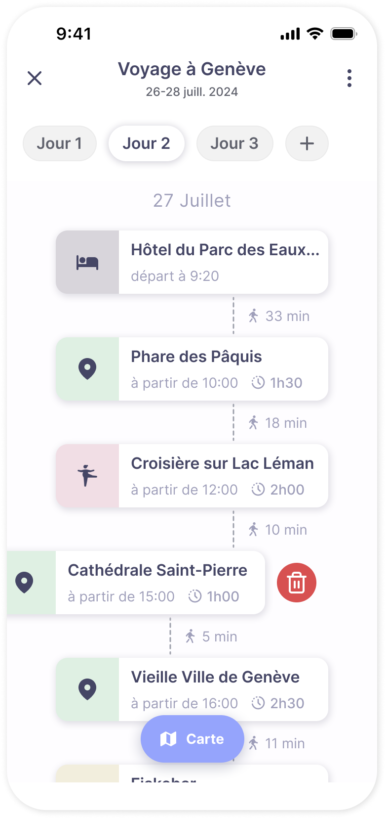 Itinerary list view